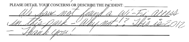 Complaint from a visitor to Yellowstone National Park in 2012 (National Park Service)